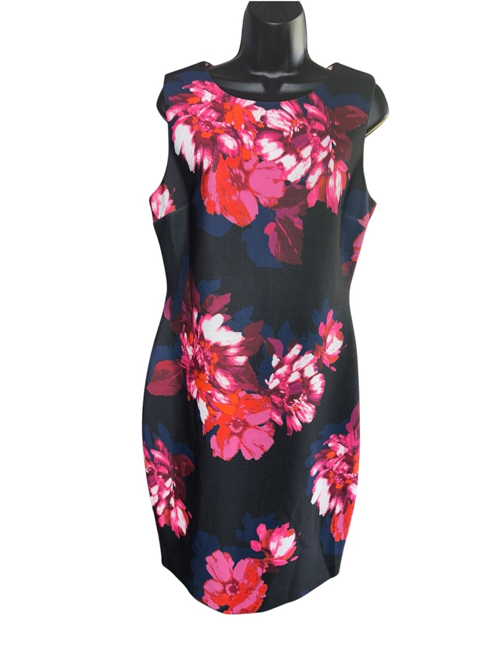 Tommy Hilfiger Floral Sheath Dress Women’s Size 12 Black Pink Stretch
